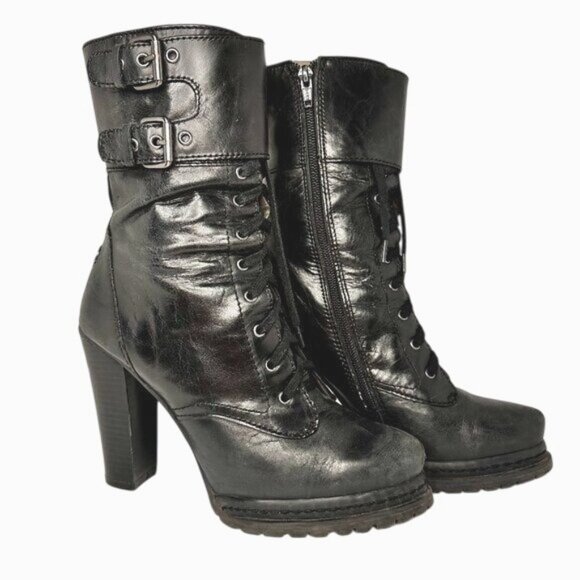 BCBG Generation Women Platform Lace-Up Bootie Block Heel Vamp Front Side Zip 8B - Picture 1 of 9